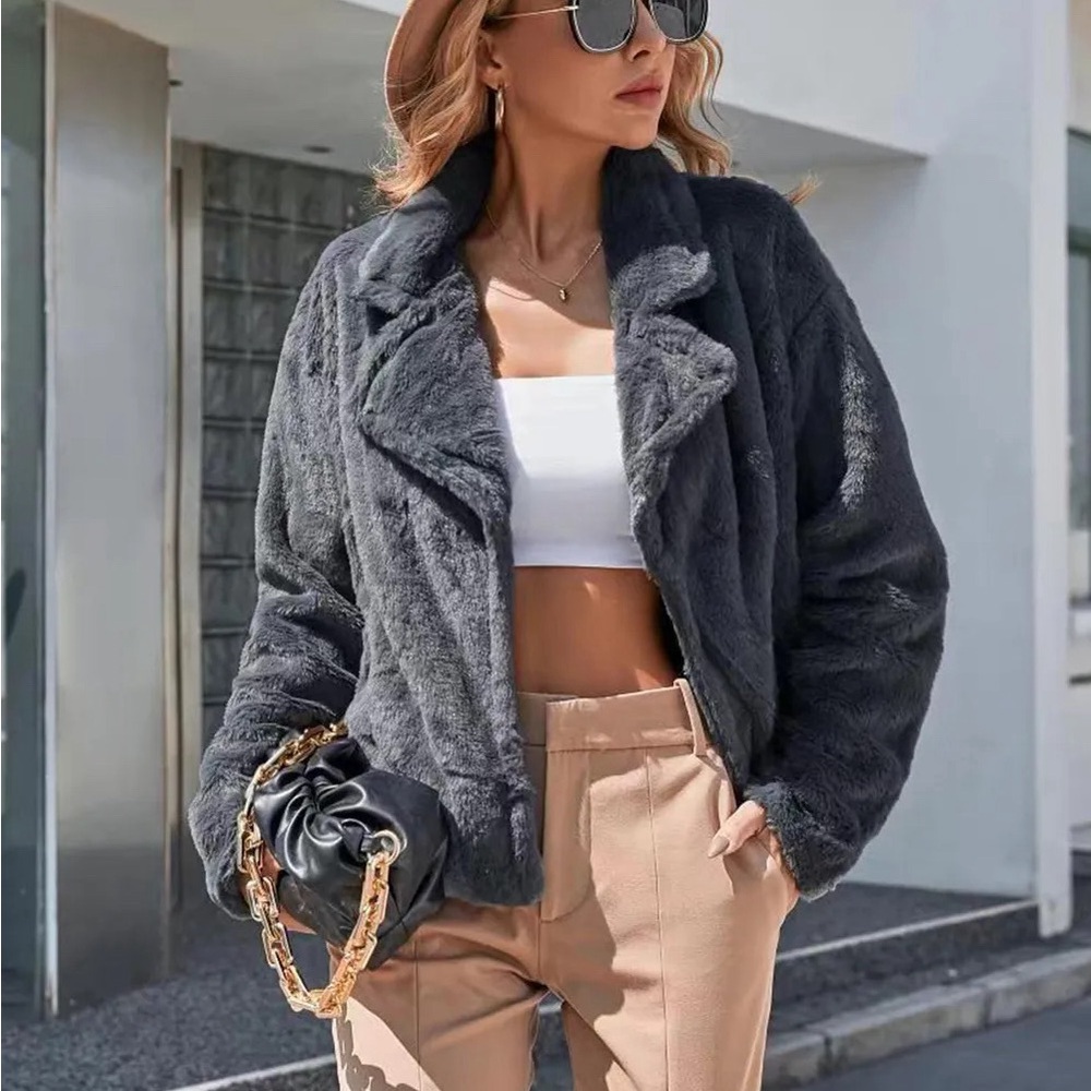 Plush Open Front Dropped Shoulder Jacket - Picture 2 of 7